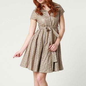ModCloth Retro Button-Up Dress - Brown, Eyelets